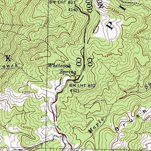 Topographic Map of Whiteoak Spring, NC