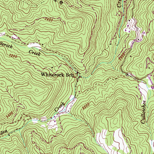 Topographic Map of Whiterock Creek, NC