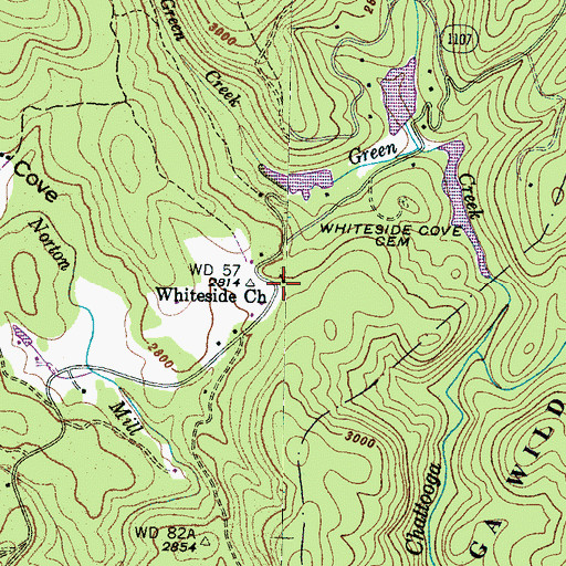 Topographic Map of Whiteside Church, NC