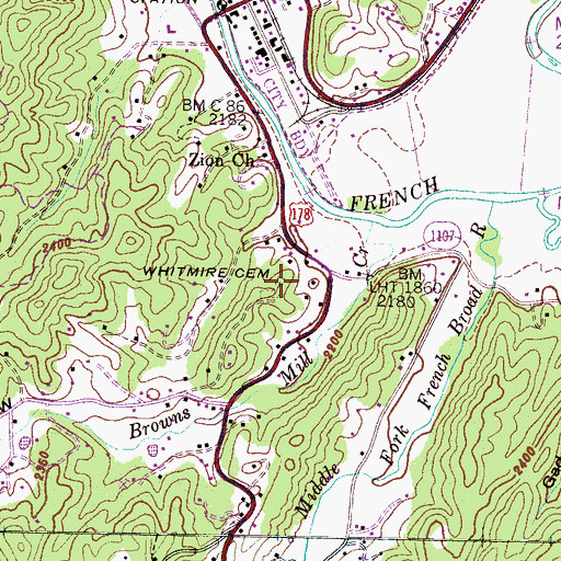 Topographic Map of Whitmire Cemetery, NC