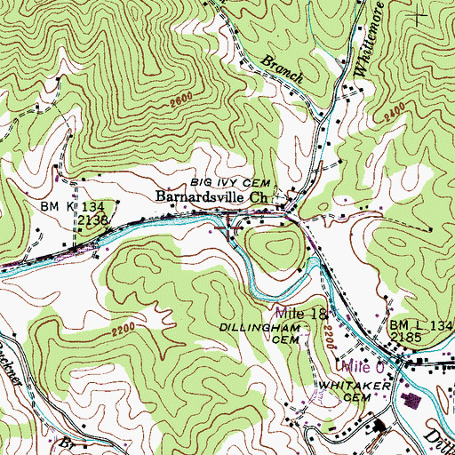 Topographic Map of Whittemore Creek, NC