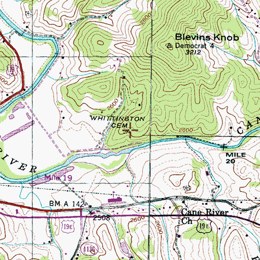 Topographic Map of Whittington Cemetery, NC