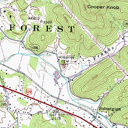 Topographic Map of Wiggins Cemetery, NC