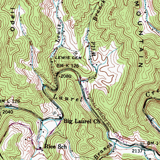 Topographic Map of Wild Branch, NC