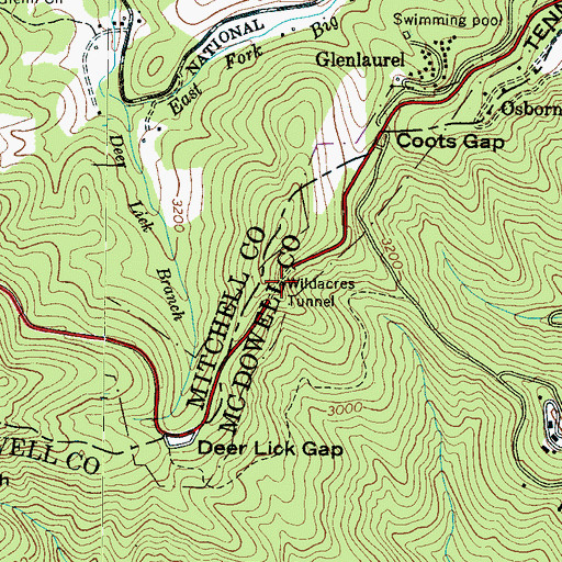 Topographic Map of Wildacres Tunnel, NC