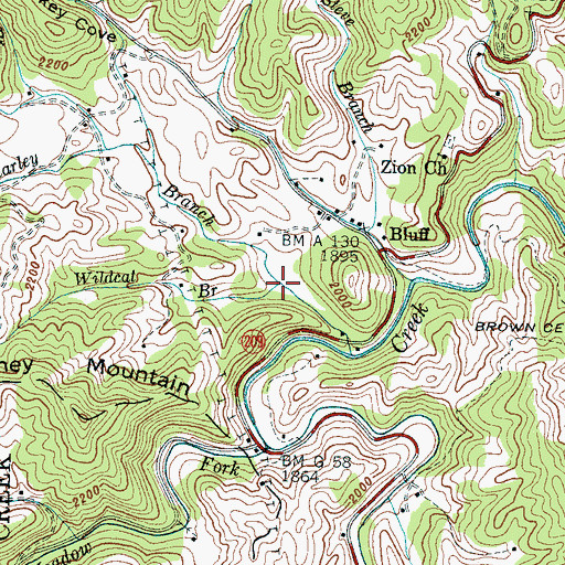 Topographic Map of Wildcat Branch, NC