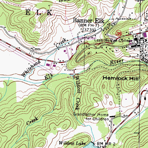 Topographic Map of Wildcat Creek, NC