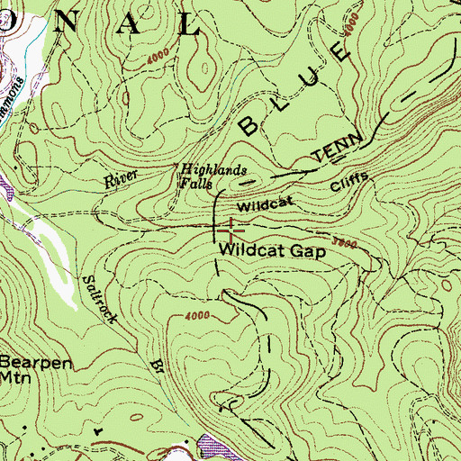 Topographic Map of Wildcat Gap, NC
