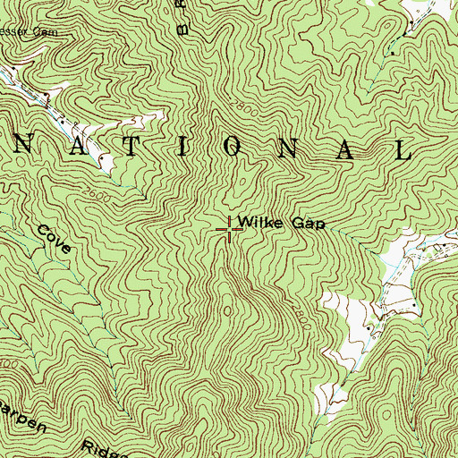 Topographic Map of Wilke Gap, NC