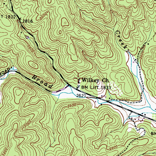 Topographic Map of Wilkey Church, NC
