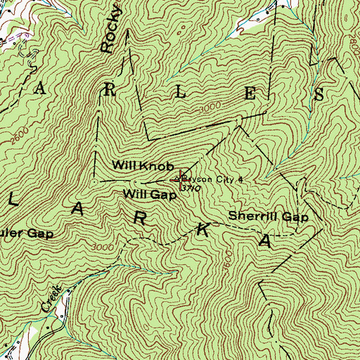 Topographic Map of Will Knob, NC