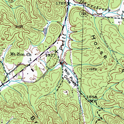Topographic Map of Will Puett Cove, NC