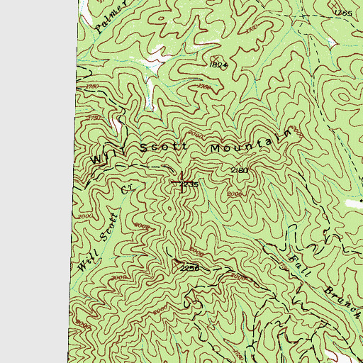 Topographic Map of Will Scott Mountain, NC