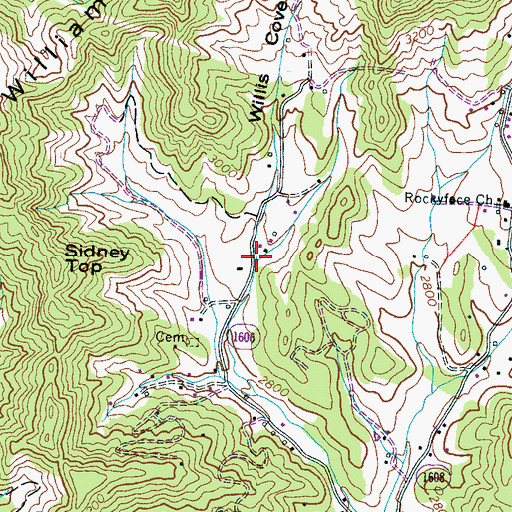 Topographic Map of Willis Cove, NC