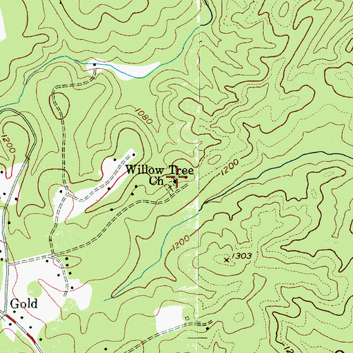 Topographic Map of Willow Tree Church, NC