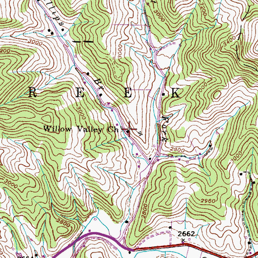 Topographic Map of Willow Valley Baptist Church, NC