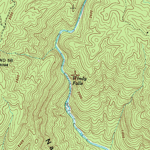 Topographic Map of Windy Falls, NC