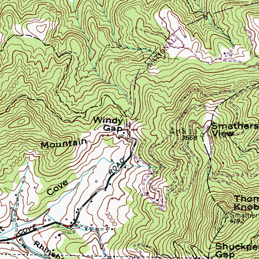 Topographic Map of Windy Gap, NC