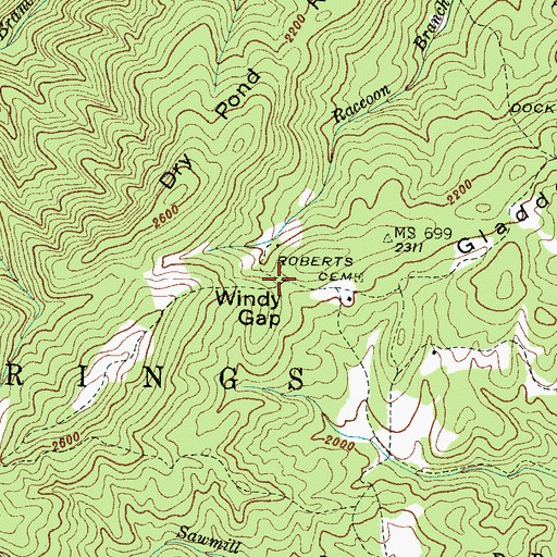 Topographic Map of Windy Gap, NC