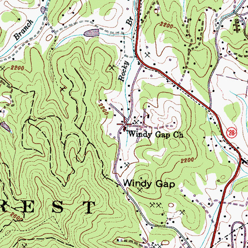 Topographic Map of Windy Gap Church, NC