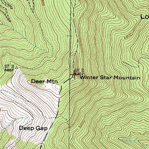 Topographic Map of Winter Star Mountain, NC