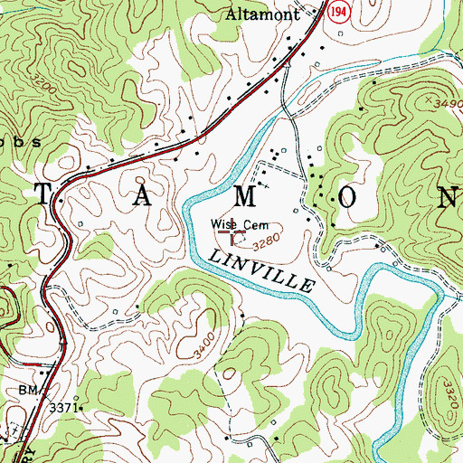 Topographic Map of Wise Cemetery, NC