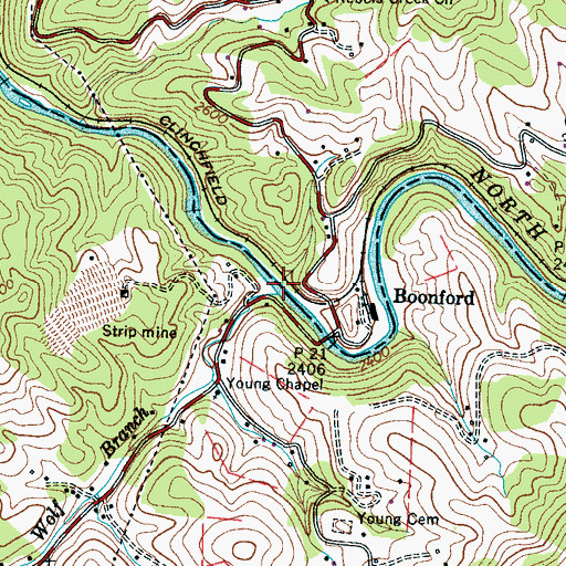 Topographic Map of Wolf Branch, NC