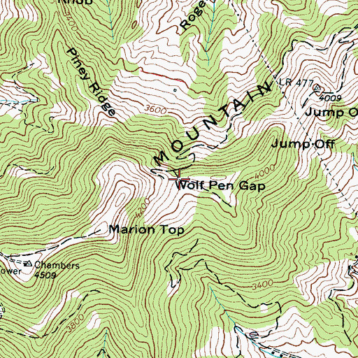 Topographic Map of Wolf Pen Gap, NC