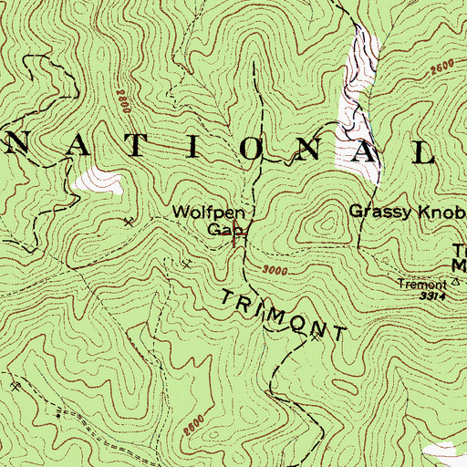 Topographic Map of Wolfpen Gap, NC