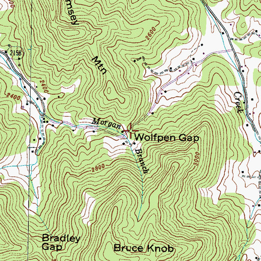 Topographic Map of Wolfpen Gap, NC
