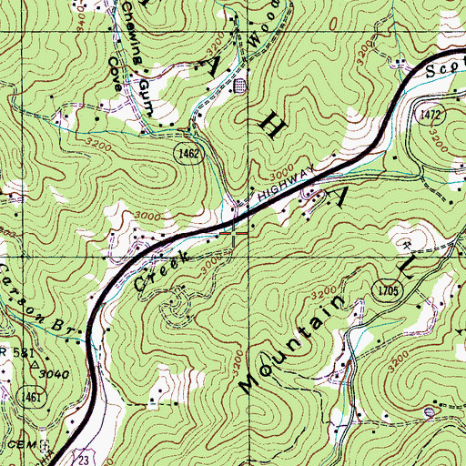 Topographic Map of Woodfin Creek, NC