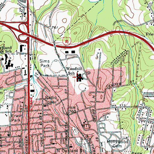 Topographic Map of Woodhill School, NC