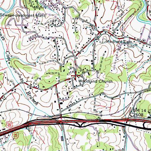 Topographic Map of Woodland Church, NC