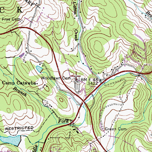 Topographic Map of Woodlawn Cemetery, NC