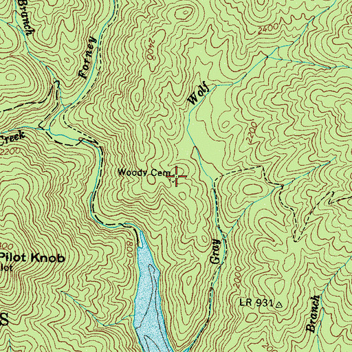Topographic Map of Woody Cemetery, NC