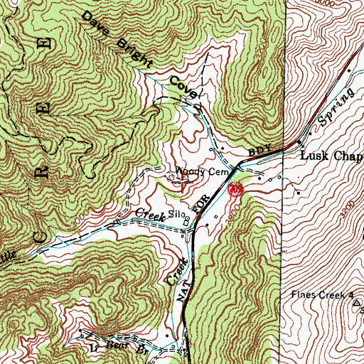 Topographic Map of Woody Cemetery, NC