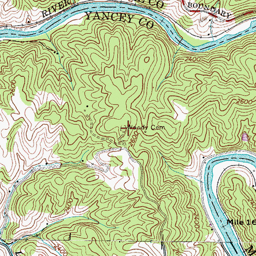 Topographic Map of Woody Cemetery, NC