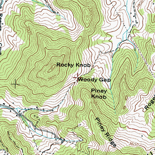 Topographic Map of Woody Gap, NC