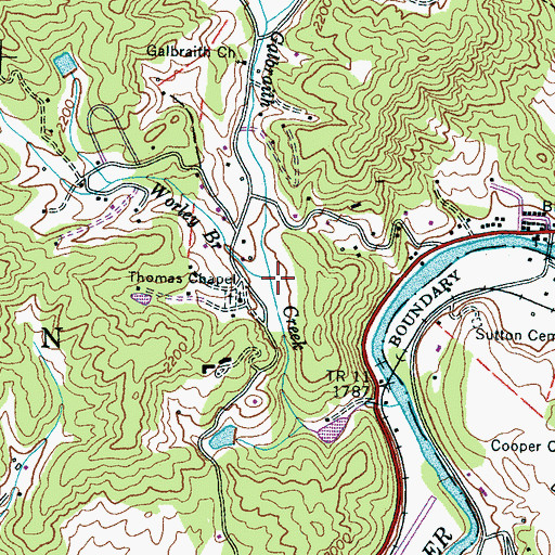Topographic Map of Worley Branch, NC