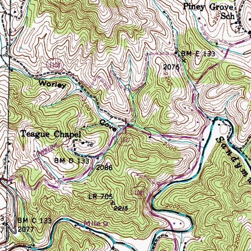 Topographic Map of Worley Cove, NC