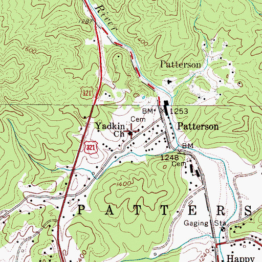 Topographic Map of Yadkin Church, NC