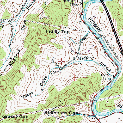 Topographic Map of Yates Cove, NC