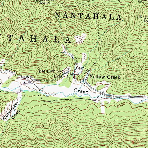 Topographic Map of Yellow Creek, NC