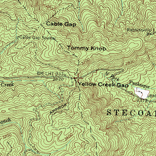 Topographic Map of Yellow Creek Gap, NC
