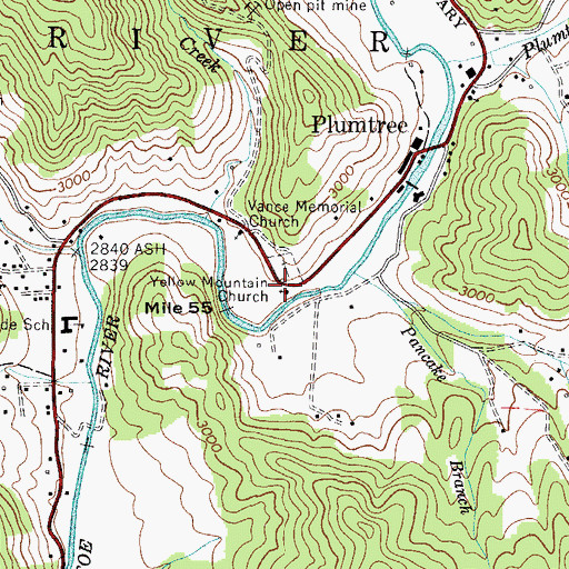 Topographic Map of Yellow Mountain Church, NC