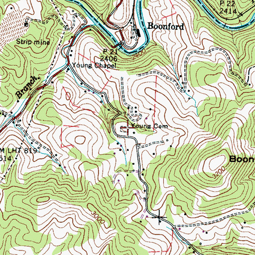 Topographic Map of Young Cemetery, NC