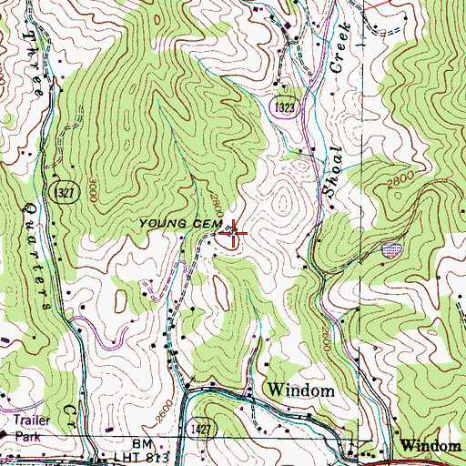 Topographic Map of Young Cemetery, NC