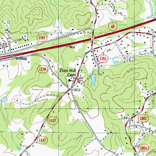 Topographic Map of Zion Hill Cemetery, NC