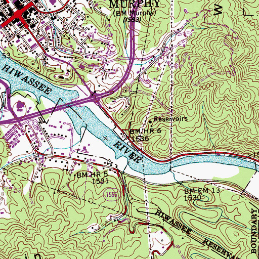 Topographic Map of Tusquitee Airport, NC