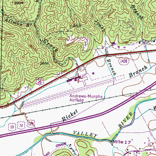 Topographic Map of Western Carolina Regional Airport, NC